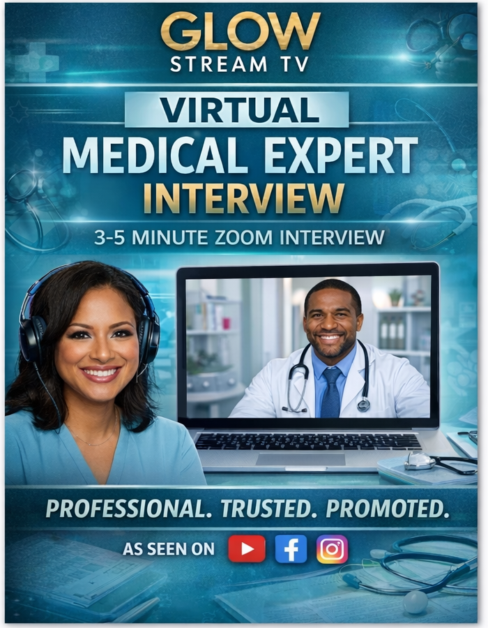 Promote your medical practice to women of color with a polished virtual expert interview featured on Glow Stream TV and social media. Build trust, visibility, and authority.